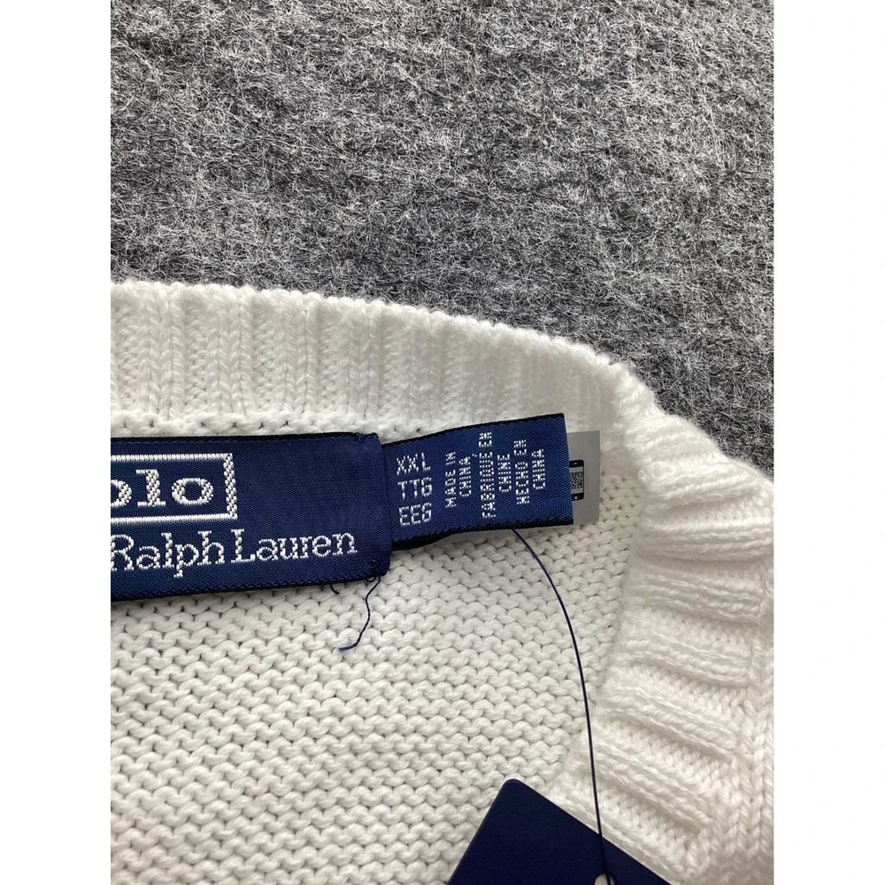Polo Ralph Lauren Mens XXL White Beach Polo Bear Cotton Knit Sweater RL 85 New